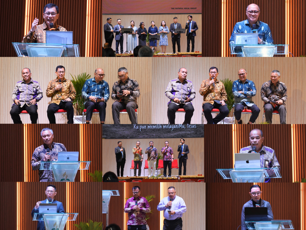 In-Service Training UNKLAB 2025 Dokumentasi yang memperlihatkan dosen dan staf mengikuti workshop, pemaparan visi kampus, serta sesi komitmen pelayanan pendidikan.