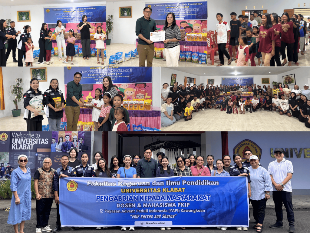 Kegiatan FKIP Serves and Shares Universitas Klabat di Panti Asuhan YAPI bersama mahasiswa, dosen, dan anak-anak panti