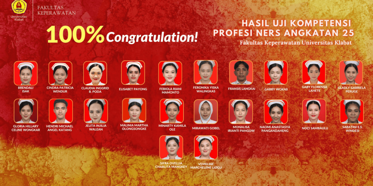 Kelulusan 100 persen mahasiswa Profesi Ners Fakultas Keperawatan Universitas Klabat pada Uji Kompetensi Nasional 2026