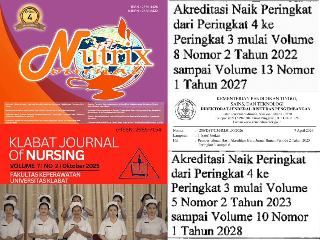 kenaikan akreditasi jurnal keperawatan sinta 3 nutrix dan klabat journal of nursing