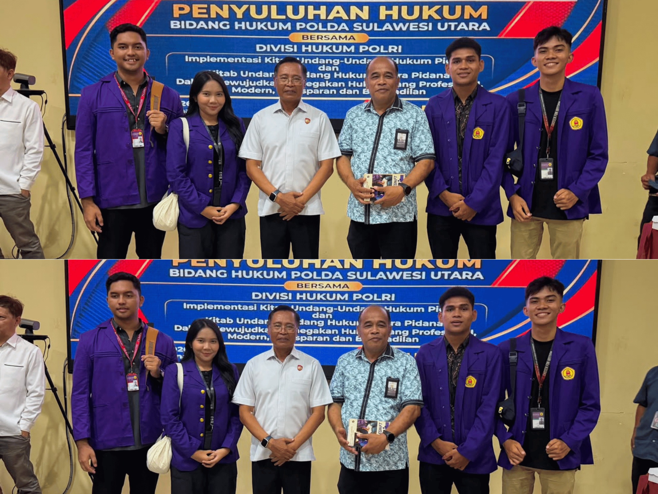 Mahasiswa Universitas Klabat mengikuti Penyuluhan Hukum Bidang Hukum Polda Sulawesi Utara bersama Divisi Hukum Polri di Polresta Manado, 25 Juni 2026.