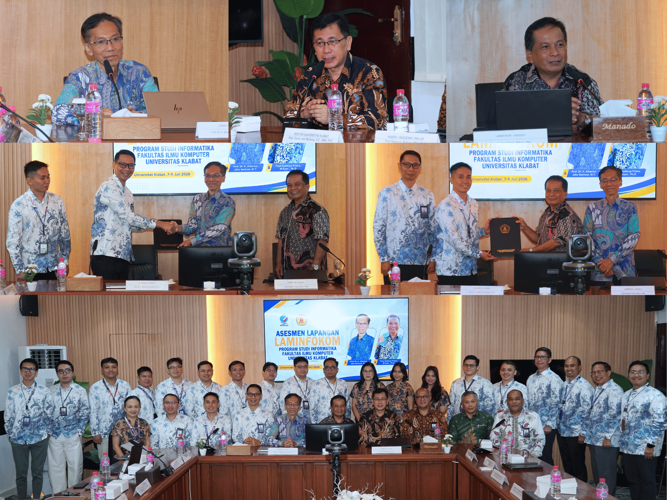 Asesmen Lapangan LAM INFOKOM 2026 Program Studi Informatika FILKOM Universitas Klabat bersama tim asesor di Conference Room Gedung Administrasi.
